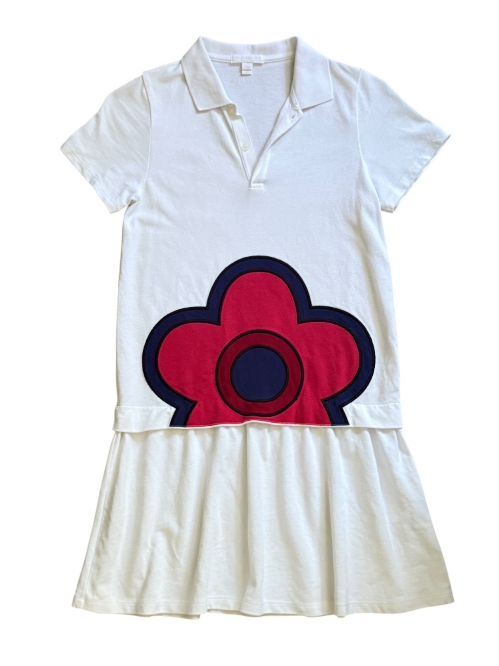 Burberry Girls White Polo Dress Red Flower 100% cotton mod preppy 14Y